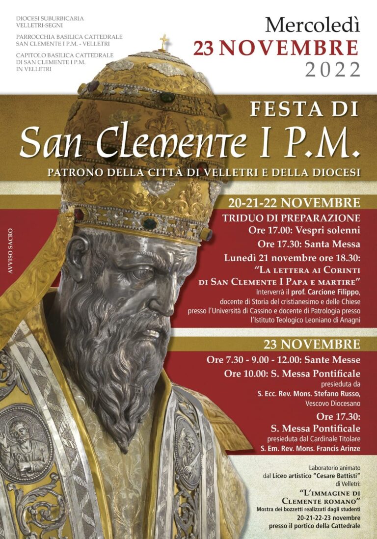 23 novembre | SOLENNITA’ DI SAN CLEMENTE Patrono della Citta’ di Velletri e della Diocesi