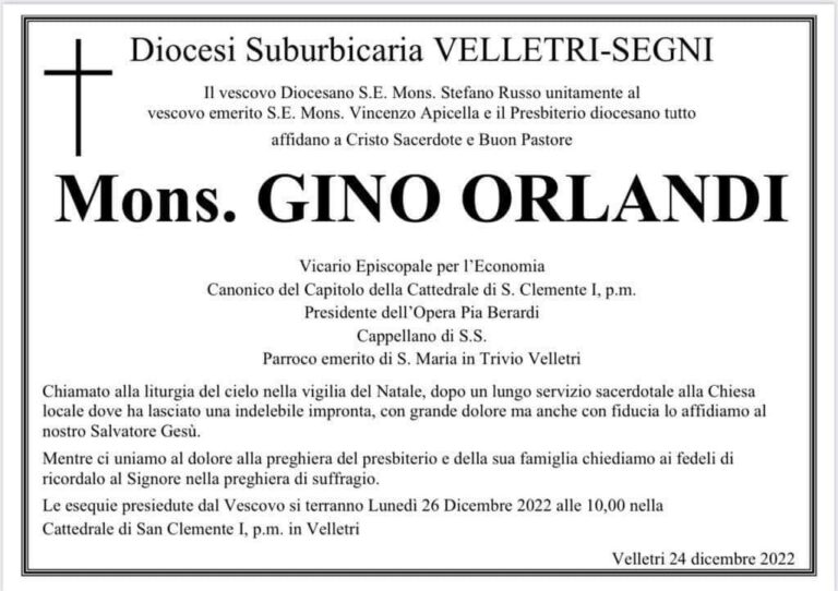 Mons. Gino Orlandi è tornato alla casa del Padre