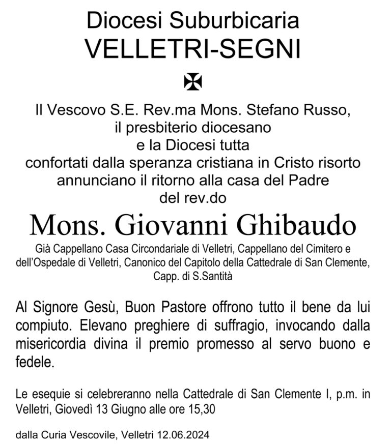 Mons. Giovanni Ghibaudo è tornato alla Casa del Padre