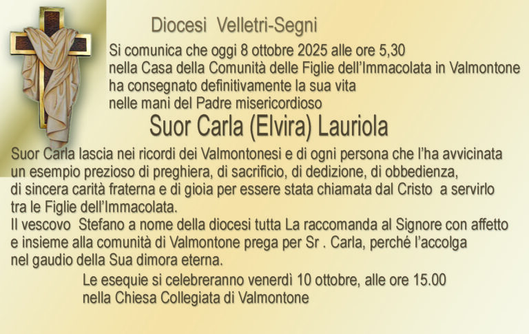 Valmontone, Figlie dell’Immacolata – Suor Carla è tornata alla Casa del Padre