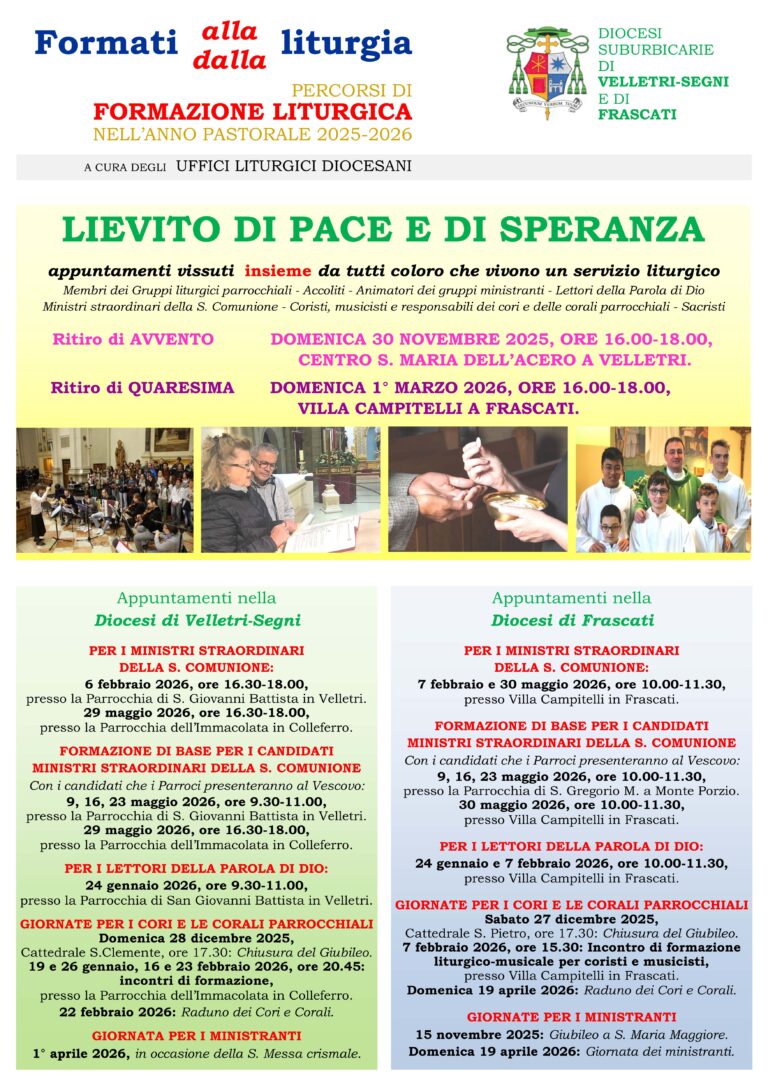 Uffici liturgici delle Diocesi di Velletri-Segni e di Frascati | Dal 30 novembre: Percorsi di formazione liturgica 2025/26
