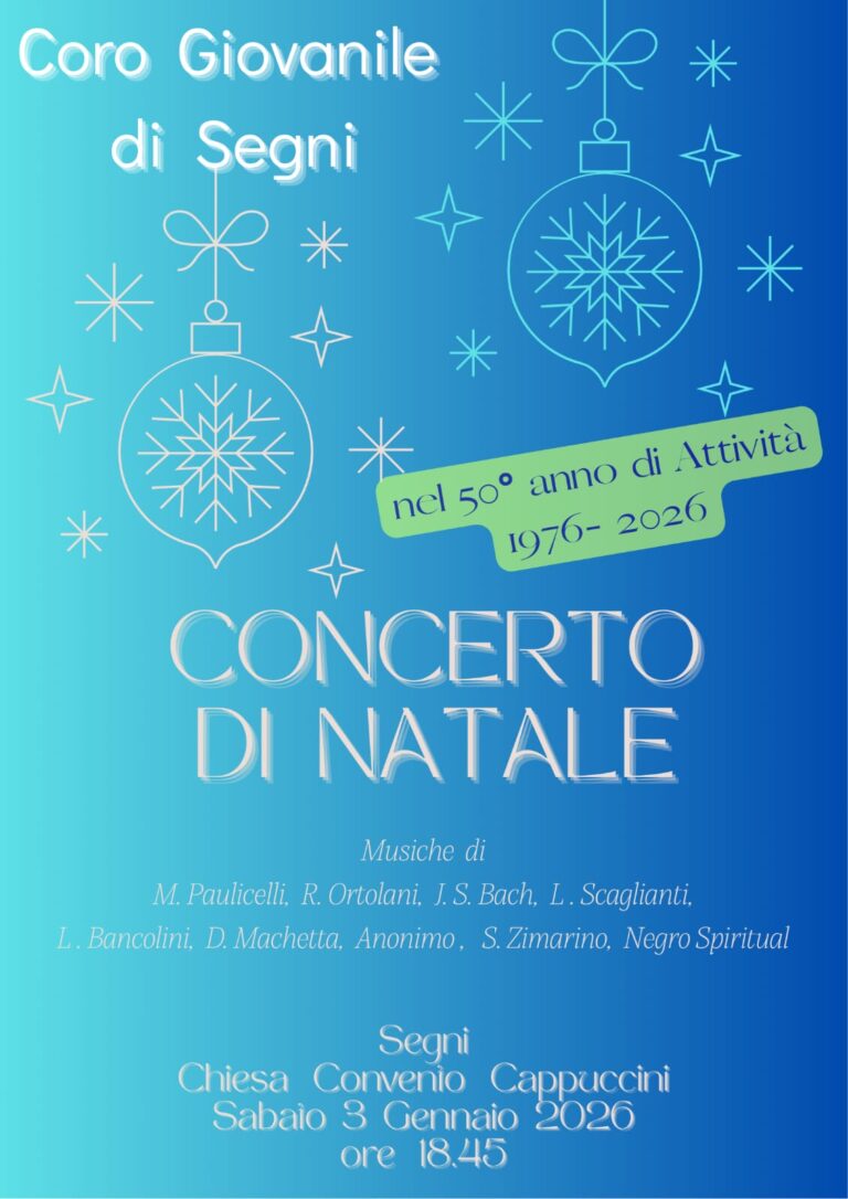 Sabato 3 gennaio – Segni, Chiesa convento dei Cappuccini: Concerto di Natale