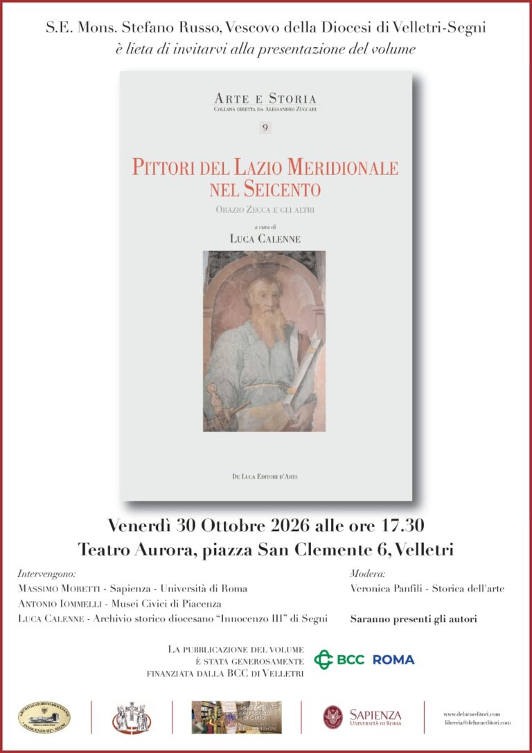 Velletri – Teatro Aurora, 30 ottobre: Presentazione libro “Pittori del Lazio Meridionale nel Seicento”